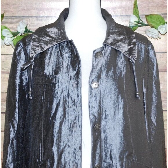 Ruby Rd. Ladies Gray Silver Metallic Jacket Blazer Size 10 Button Up Roll Tab - Picture 2 of 11